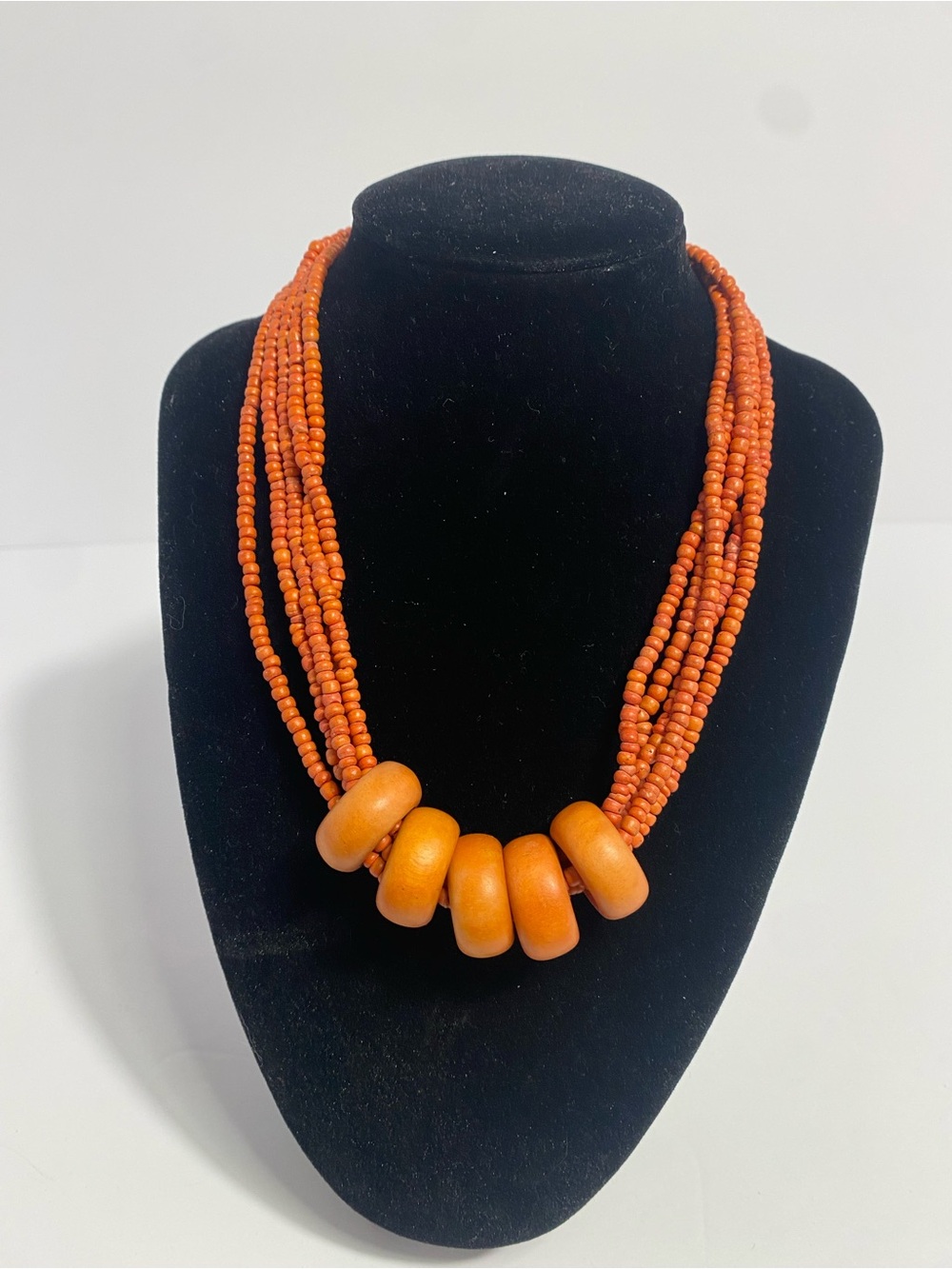 Bold Orange Multi-Strand Beaded Statement Necklace